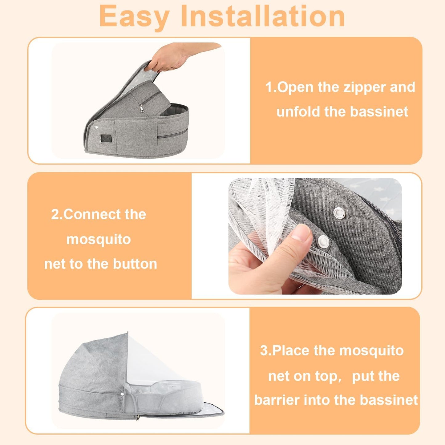 Portable Bassinet for Baby Travel & Home - Lightweight Foldable Bedside Sleeper with Breathable Mesh, Carry Bag & Storage Pocket, Compact Bassinets for Newborn Infant, Safe Cosleeping Design
