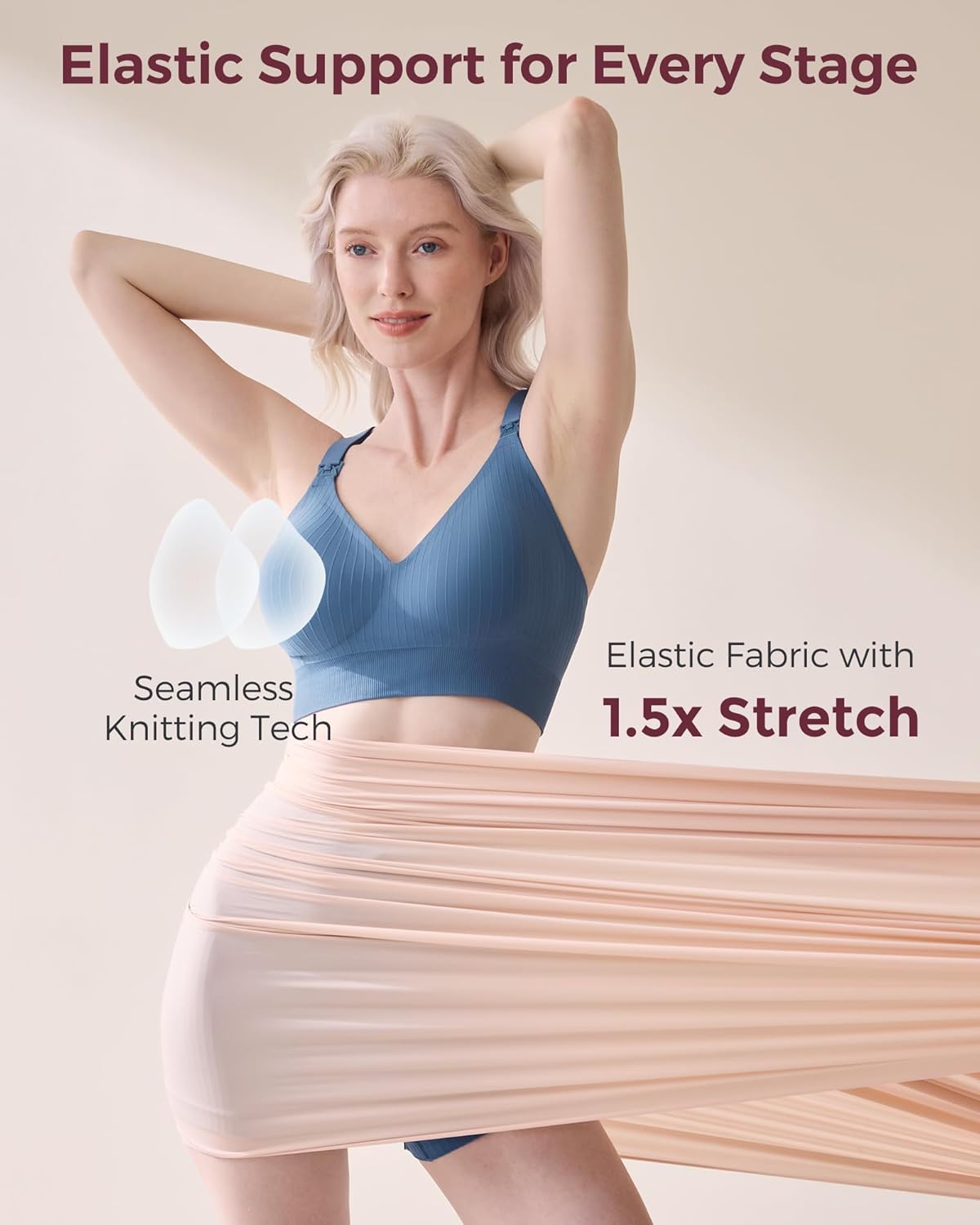 Momcozy Nursing Bras for Breastfeeding, Ribbed Maternity Bra with Racerback, Soft Stretchy Nursing Sports Bra for Yoga
