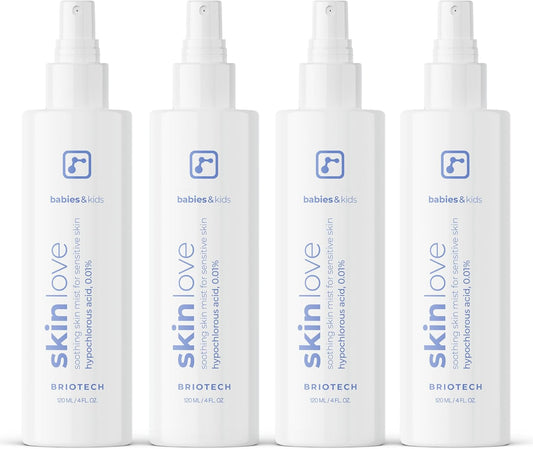 Briotech Baby Skin Love Spray | Gentle Hypochlorous Acid Mist for Soothing, Calming & Cleansing Delicate Skin | Pediatrician-Approved, Added Fragrance-Free | 4 oz (4 Pack)