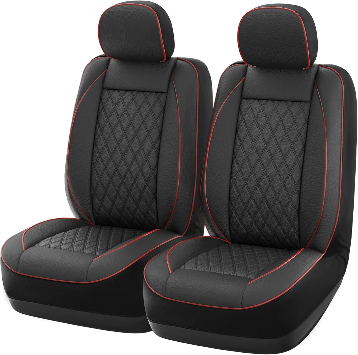 GIANT PANDA Front Car Seat Cover for Kia, Piping Leather Bucket Seat Protectors Waterproof, Custom Fit Kia Sorento Sportage Forte Telluride K5 Seltos Soul Optima Carnival (2 Pack Black+Red Line)