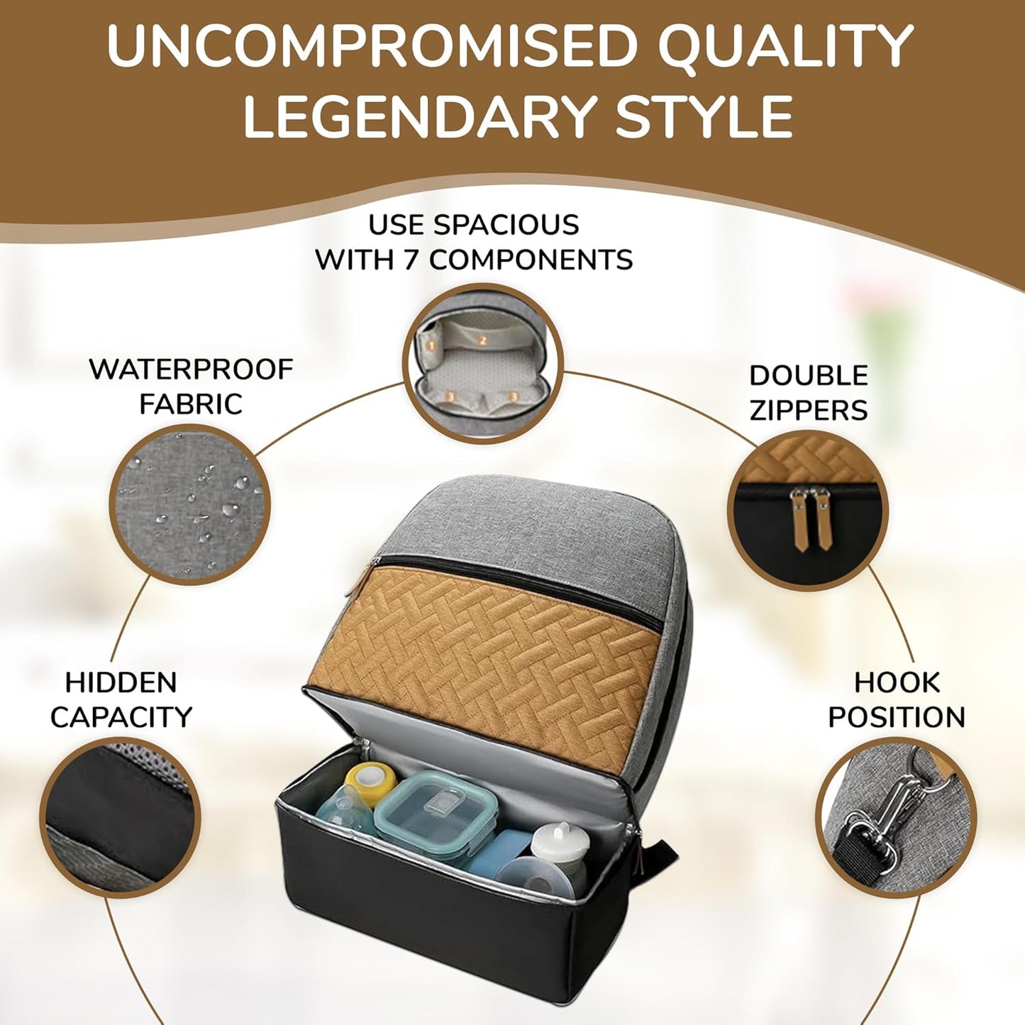 Village of Many Baby Diaper Bag Backpack -Multi-Function Waterproof Baby Bag,Medium Capacity Maternity Backpack with Insulated Pockets-Stylish&Durable Diaper Bag-Unisex,Gifts for Mothers (Black&Brown)