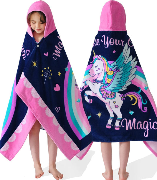 VOOVA & MOVAS Toddler Towels for Girls Age 3-10, 30''X50, Soft Thick Absorbent Cotton Towels for Boys | Perfect for Beach, Pool, Bath, Magic Unicorn