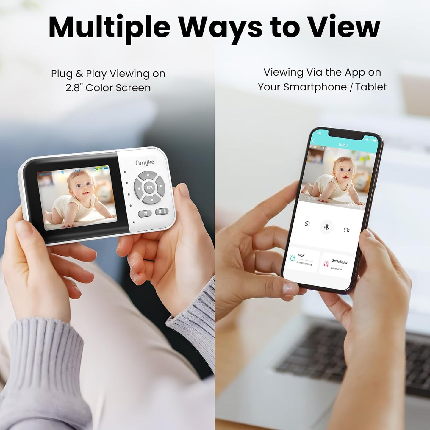 2Cameras Video Baby Monitor,Two Mode,2.8'' IPS Display Screen,Night Vision,2-Way Talk,1200ft Long Range,VOX,Lullaby,Free Smart Phone App, Works with iOS, Android,Ideal for Baby/Elderly/Pet