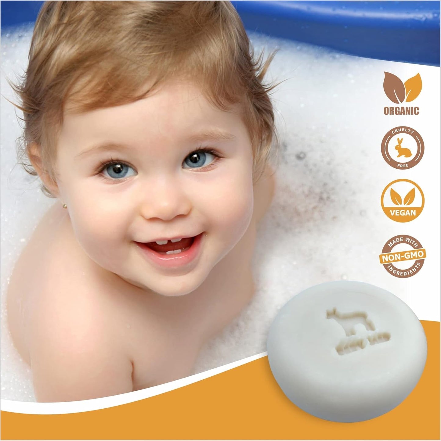 MADE IN USA Baby Soap Bar with Goat Milk and Honey - Naturally Cold Processed from Organic Ingredients - Delicate for Newborn Skin, Gift for babys, Kids, Toddlers and Adults - Handmade in USA