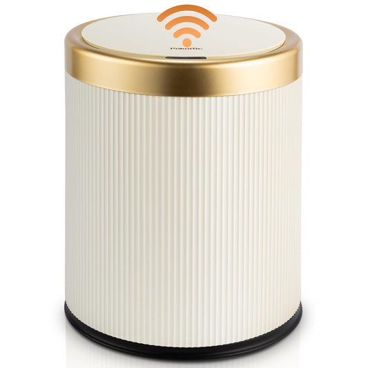 Pukomc Bathroom Trash Can with Lid，3.5 Gallon Motion Sensor Waterproof Touchless Garbage Can, Smart Plastic Trash Bins Suitable for Kitchen, Bathroom, Bedroom, Living Room, Office Beige