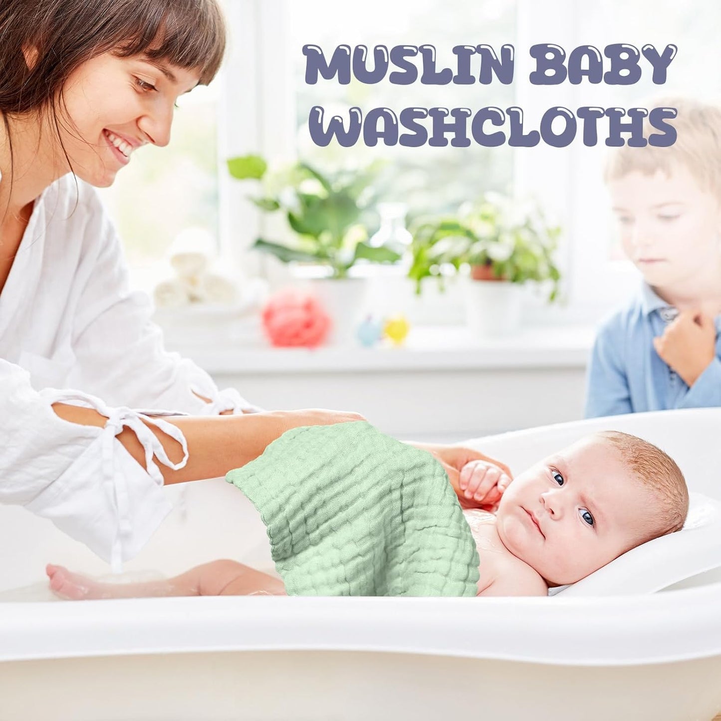 Breling 20 Pcs Baby Muslin Washcloth 12 x 12 Inch 100% Cotton Soft and Absorbent Muslin Washcloth Burp Cloth Wipe Newborn Face Towel for Baby Boy Girl Sensitive Skin(White, Light Green, Green)