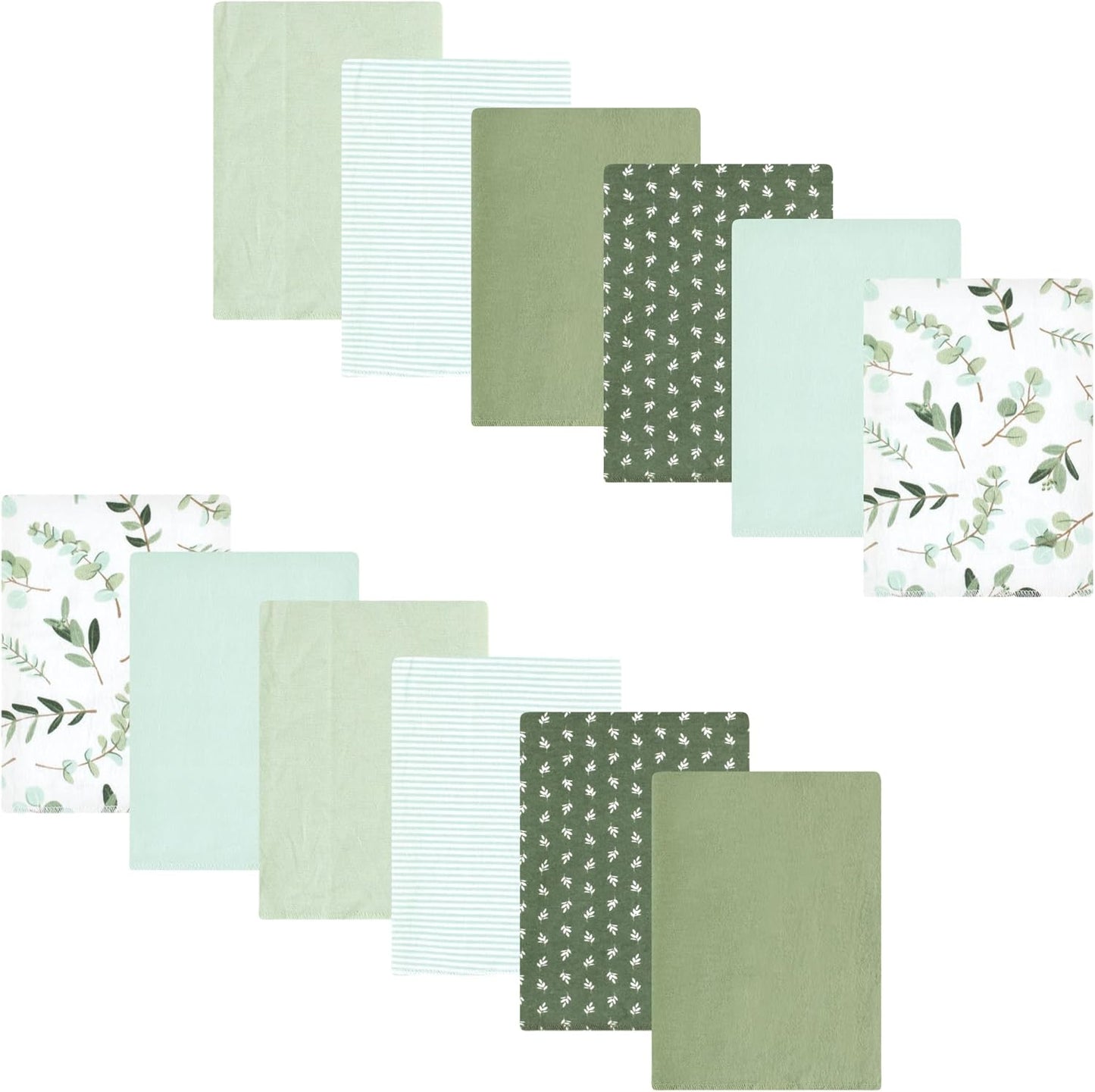 Luvable Friends Hudson Baby Flannel Burp Cloths 12pk, Sage Eucalyptus