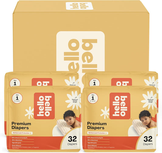 Hello Bello Diapers, Size 1 (8-12 lbs) Superstars - 128 Count Value Pack of Premium Disposable Baby Diapers, Hypoallergenic with Soft, Cloth-Like Feel