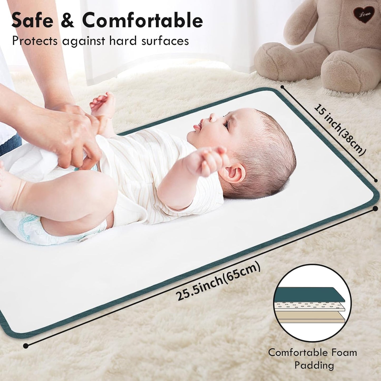 Portable Diaper Changing Pad for Baby - Waterproof Compact Changing Mat with Wrist Strap - Wipeable Travel Changing Pad for Diaper Bag