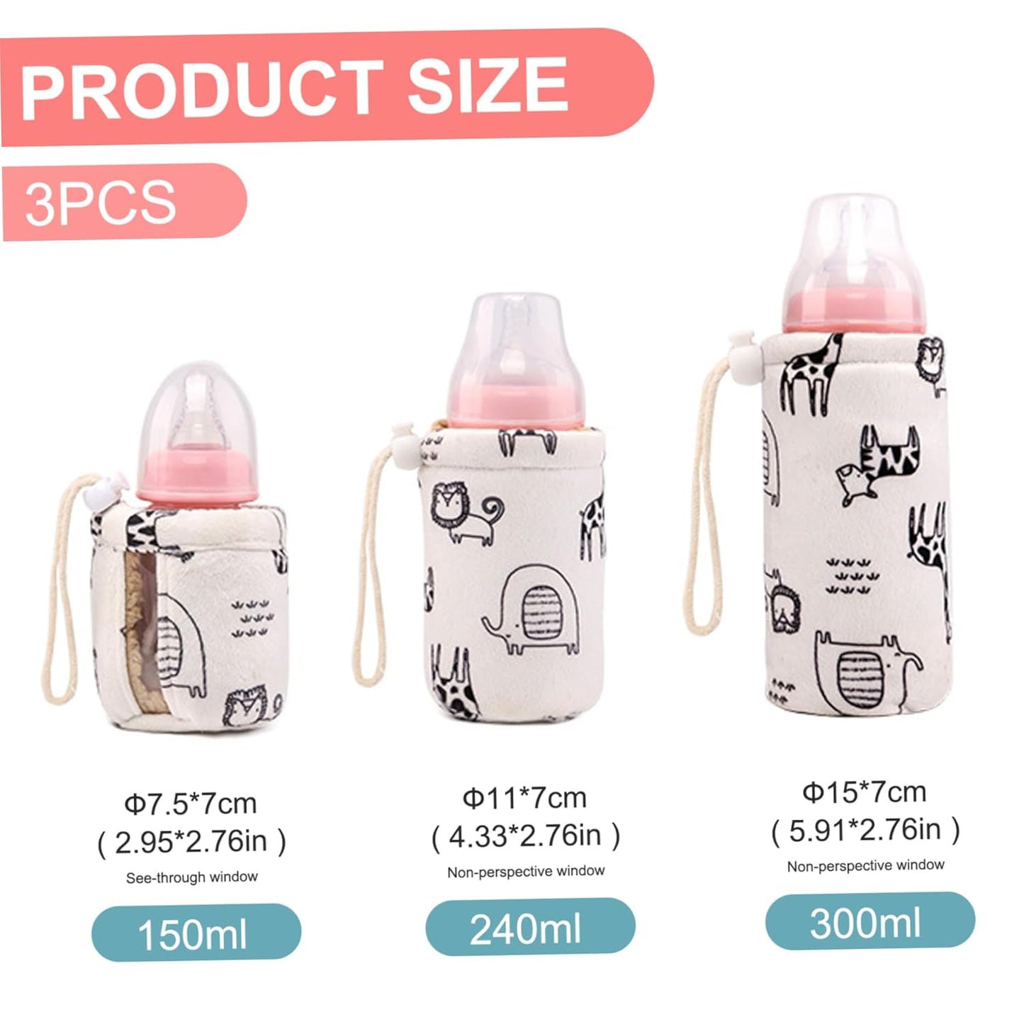 3Pcs Baby Bottle Warmer Bag, 150ml/240ml/300ml Insulated Travel Bottle Warmer with Drawstring, Portable Thickened Baby Bottle Warmer for Home, Travel Bottle Warmer