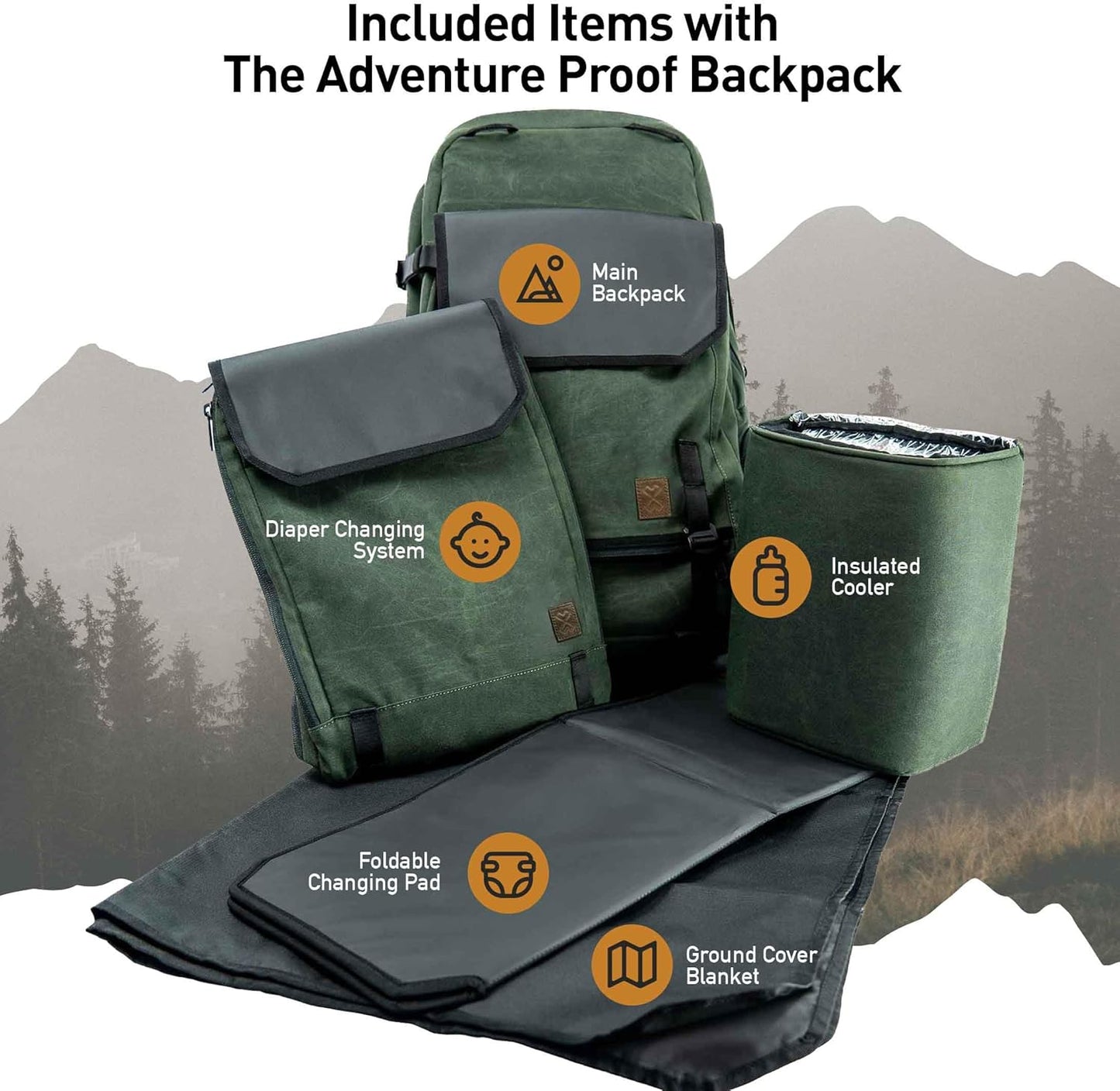 5 in 1 Tactical Adventure Proof Hiking Backpack and Diaper Bag, Travel, Lightweight, Cooler for Storing Milk, Convertible Handles, Durable, Changing Pad included