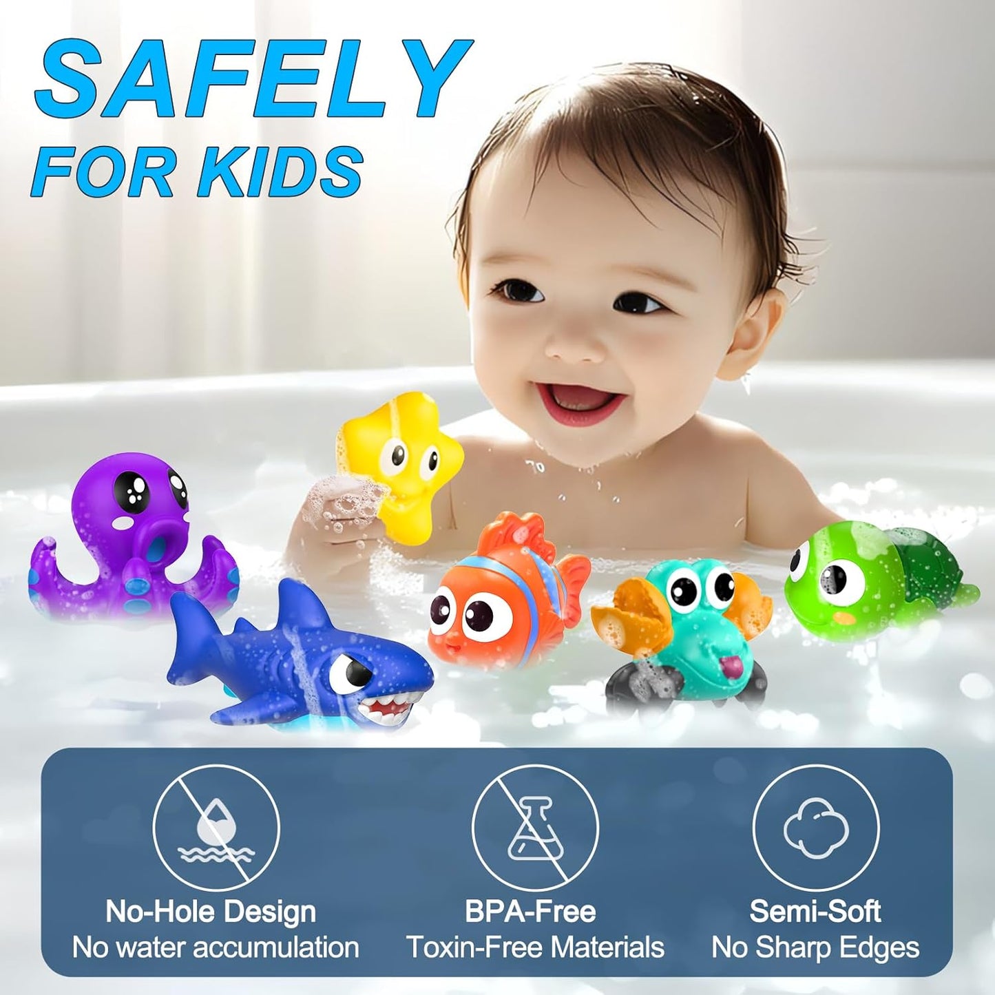 No Hole Mold Free Baby Bath Toys for Toddlers 1-3,Infant Bathtub Toys for Babies 6-12-18 Months,Shower Toys Pool Toys for 1 2 3 4 Years Old Boys Girls Kids