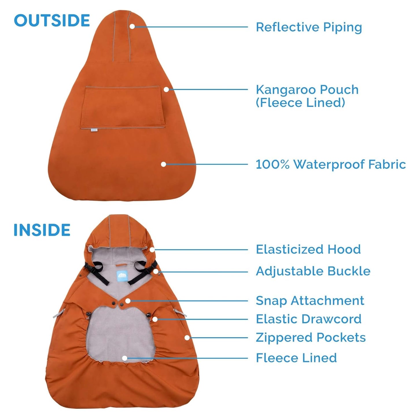 JAN & JUL Waterproof Baby Carrier Cover for Rain, Universal Fit for Car Seats and Strollers (Soft Brown)