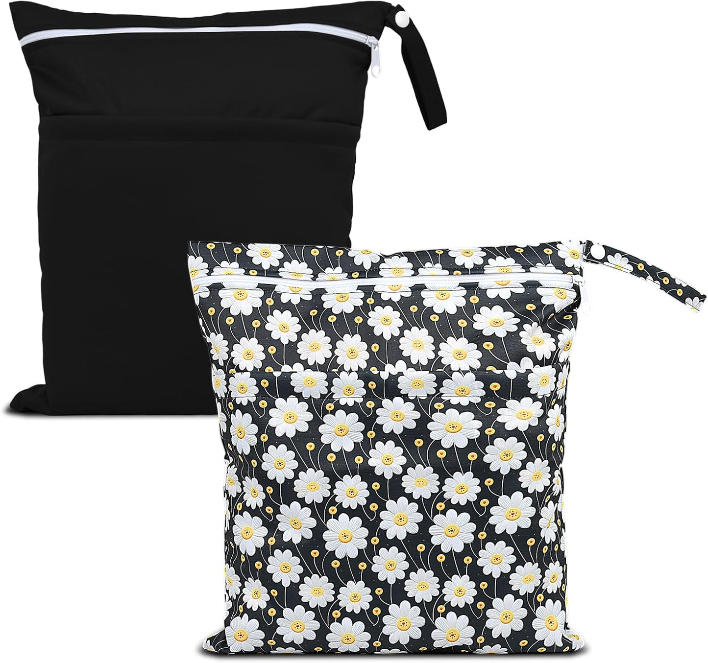Wet Dry Bags 2 Pack,Waterproof Reusable Travel Bags for Swimsuits,Baby Cloth Diapers,Beach,Pool,Gym Bag & Wet Clothes with 2 Pockets -Daisy
