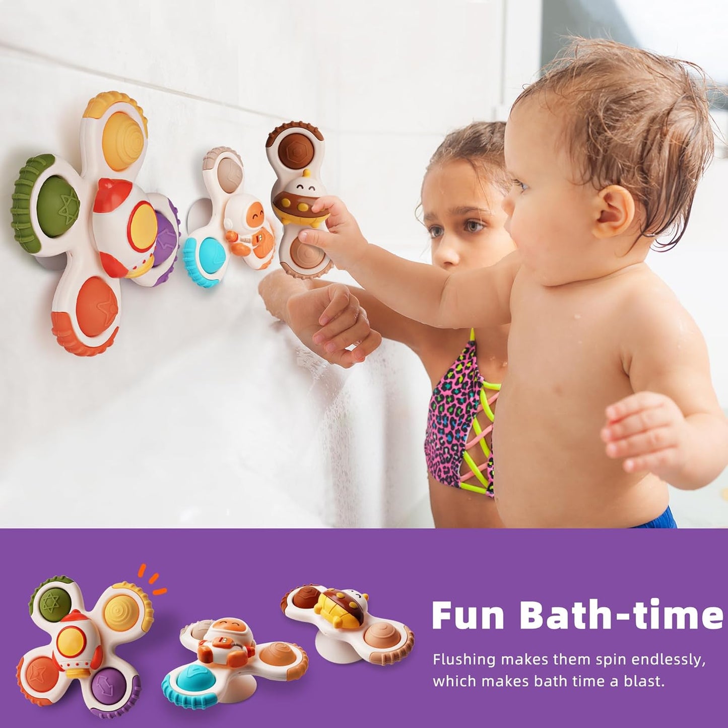 LiKee Strong Suction Cup Fidget Rotating Sensory Bath Toys for Baby, Airplane Car Travel Table & Window Toys for Toddler Boys and Girls, 12+ Months