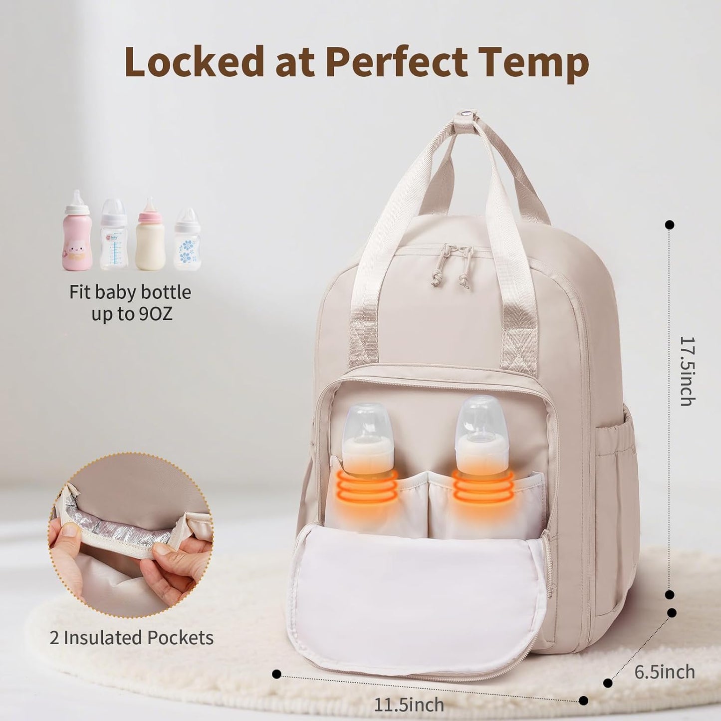 CEI-CEI Diaper Bag Backpack Large Baby Diaper Bag Water-resistant Travel Diaper Backpack for Boys Girls Newborn with Insulated Pockets, Changing Pad, Stroller Straps