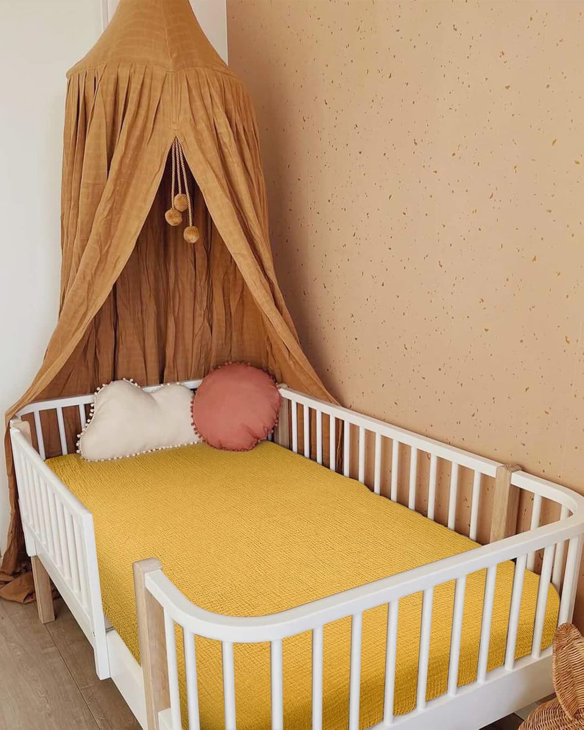 Crib Sheets for Boys Girl, Fitted Baby Toddler Bed Sheets 28" x 52", Neutral Muslin Cotton Crib Mattress Bedding Soft and Breathable Comfort (Mustard Yellow)