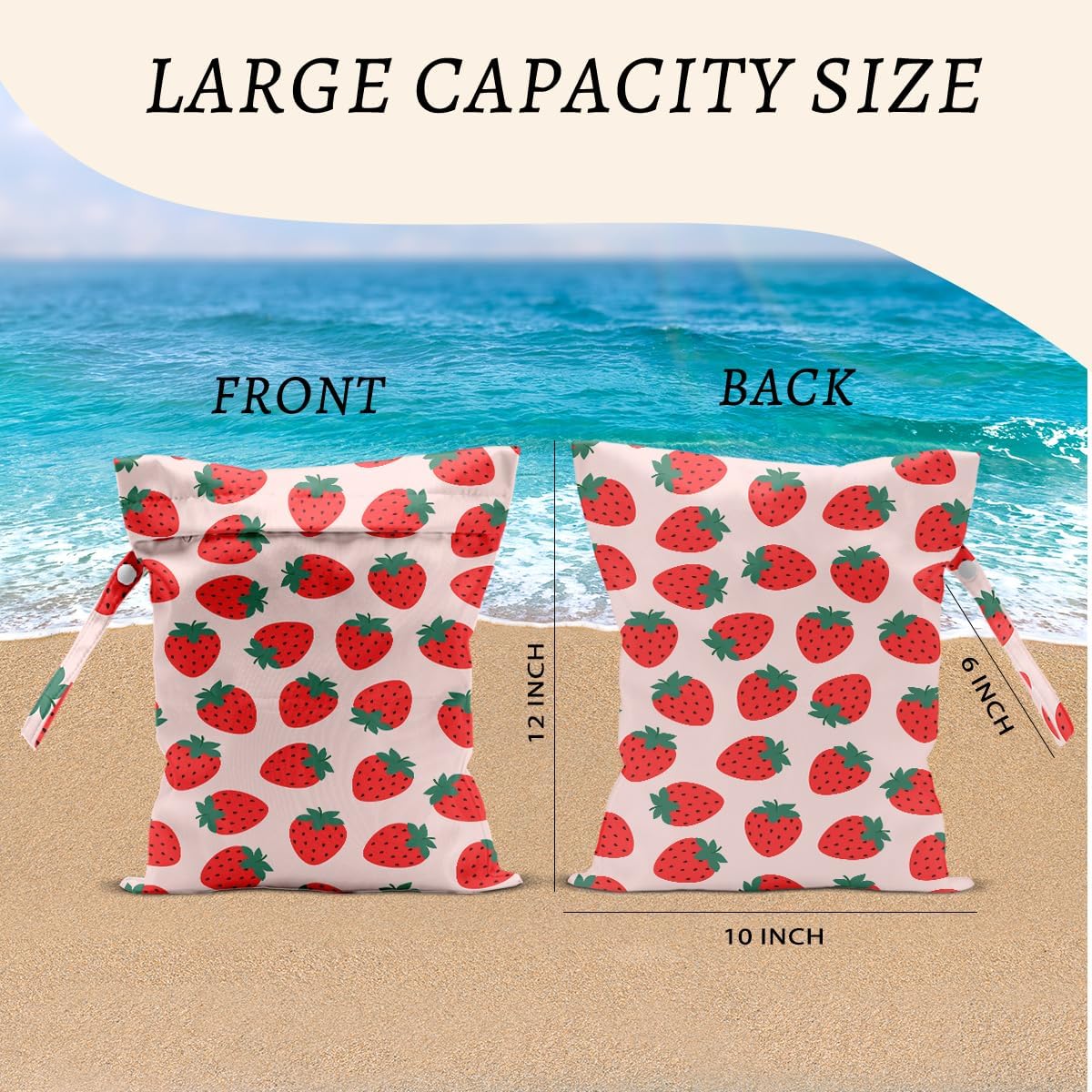 Secret Santa Gifts, Strawberry Wet Bags 12x10 Inch, Pink Reusable Wet Dry Bag for Swimsuit Pool Beach Diapers Dirty Yoga Gym Clothes, Strawberry Gifts for Women Friend Travelers