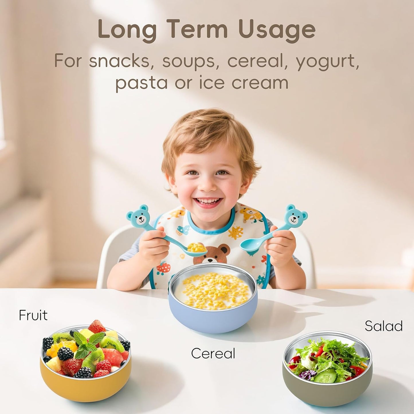 Bella's Friends Stainless Steel Baby Bowls with Silicone Sleeve 3 Pack, 5” for Toddlers Kids Feeding, Non-Slip, Non-Toxic, Mess-Free, Dishwasher Safe, Fit High Chair Size