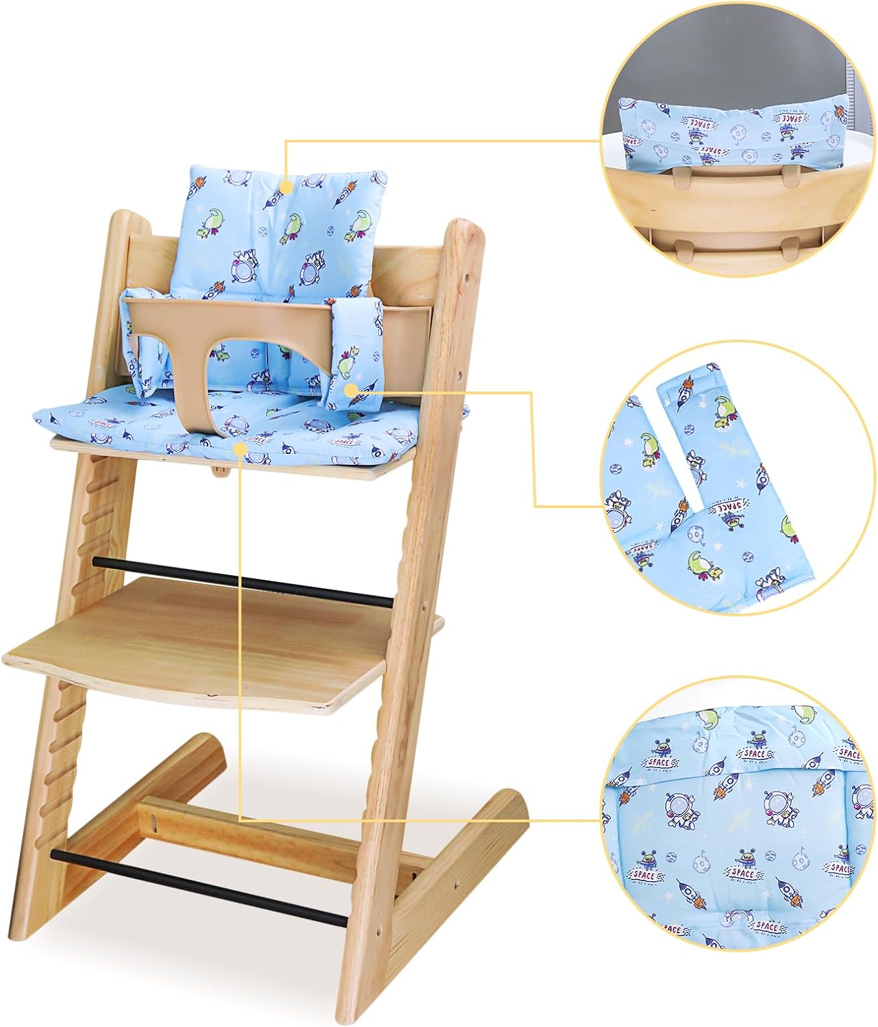For Tripp Trapp High Chair Cushion, Soft And Comfortable For Tripp Trapp High Chair Cushion, For Tripp Trapp Cushion Set Makes It Safer And More Comfortable For Baby To Sit On (Blue Space Pattern)