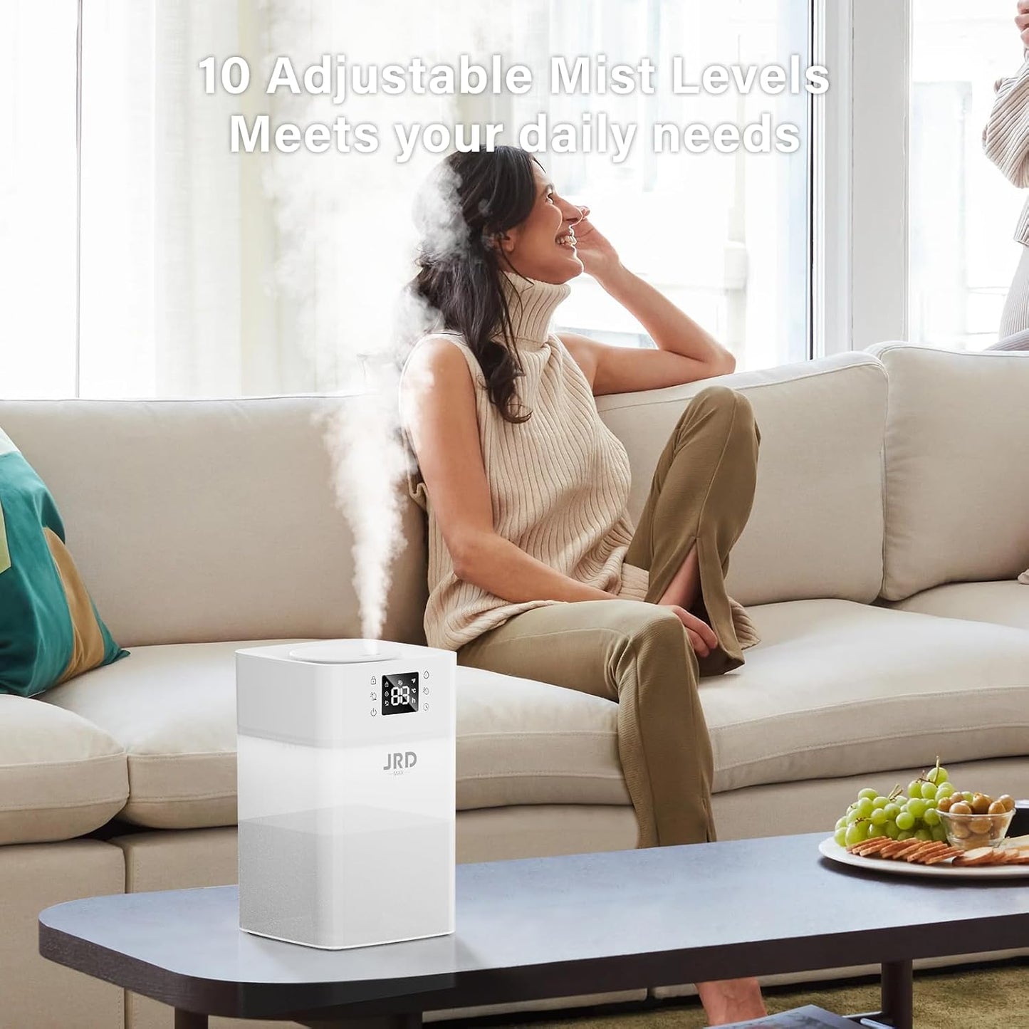 JRD 4L Humidifiers for Bedroom, Cool Mist Humidifier for Large Room, 40H Runtime, 360° Nozzle, Night Light for Home, Office, Baby Nursery, Plants（White）