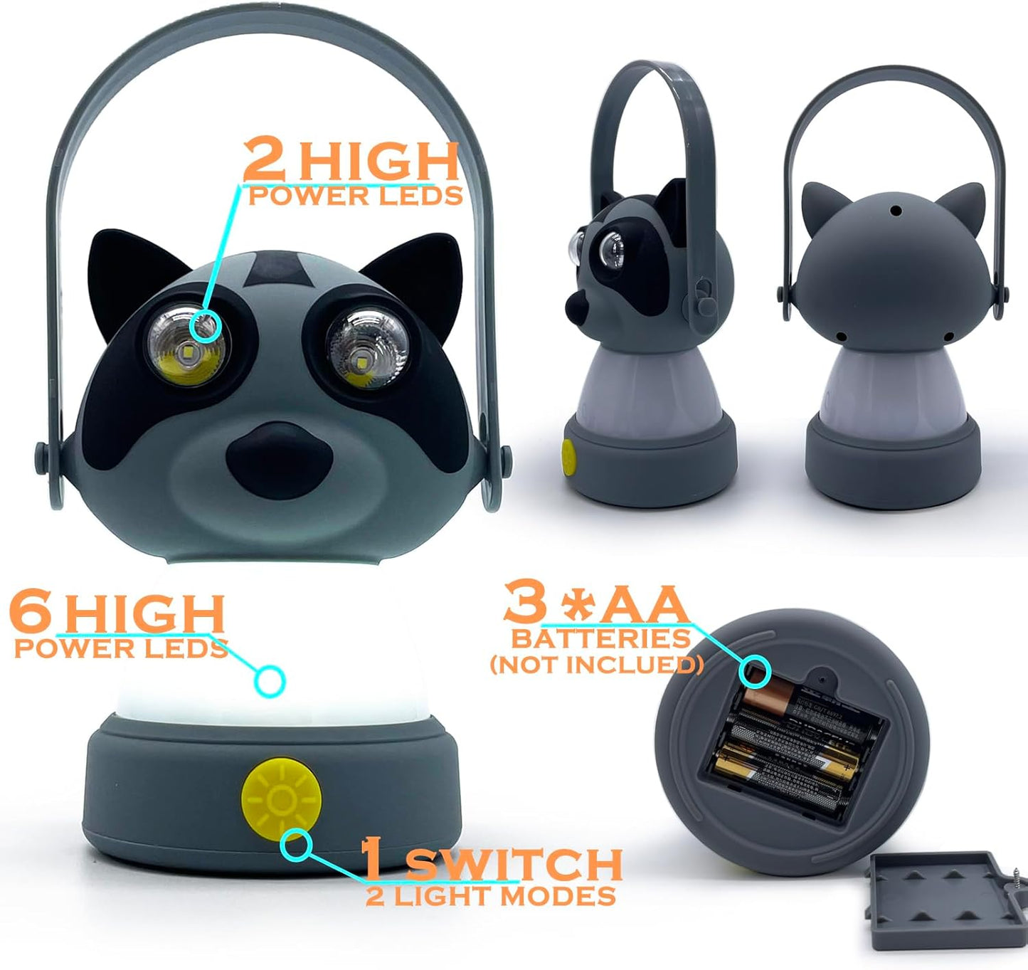 Outdoor Equipment LED Camping Lantern & Headlamp Set for Kids, FANT.LUX Battery Powered Night Light for Emergency, Hurricane, Lightweight Tent Lamp - Owl (Raccoon Set)