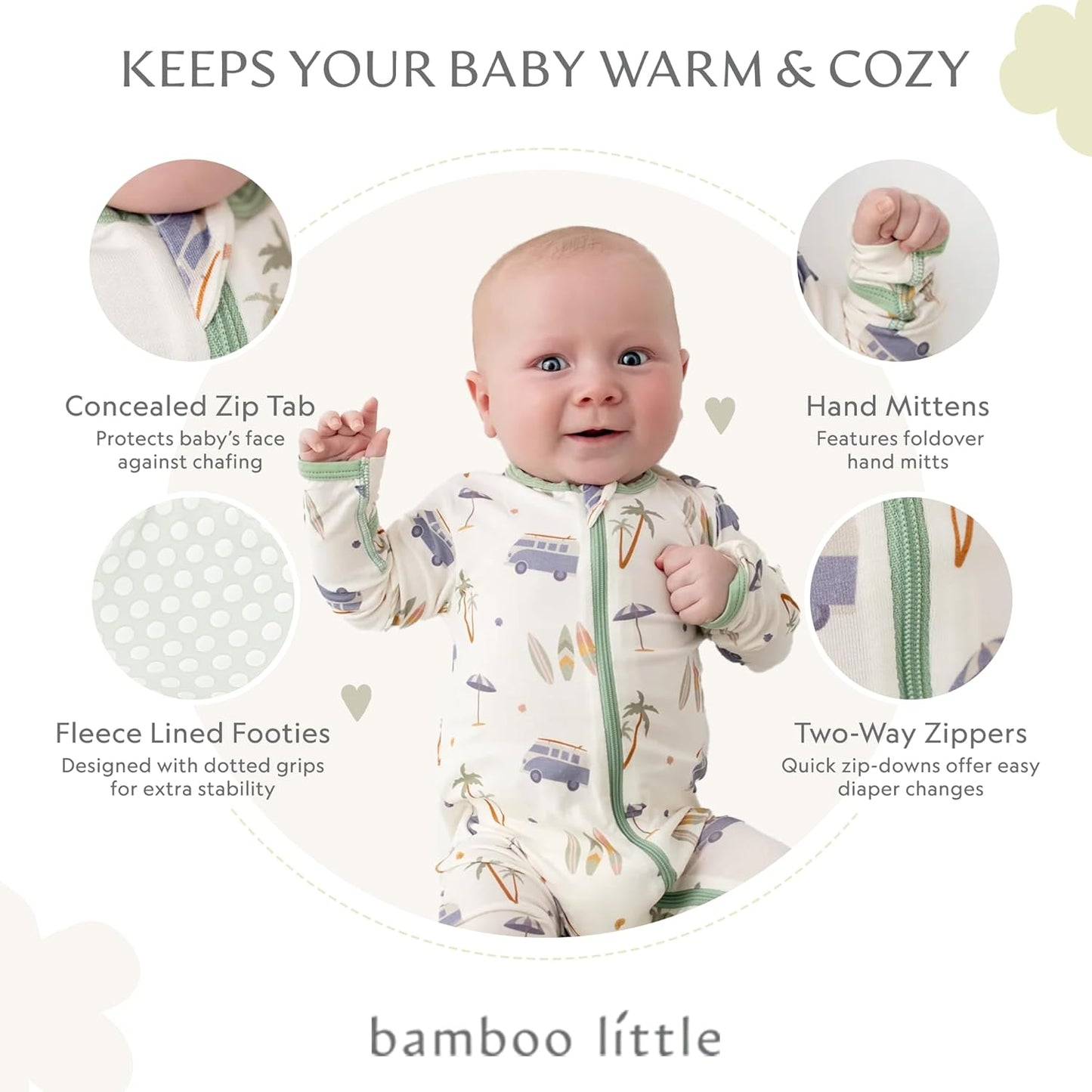 Bamboo Little Soft Baby Footie Pajamas, Baby Clothes, Newborn Sleepers, 95% Viscose and 5% Spandex, 0-24 Months