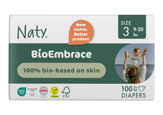 Naty BioEmbrace Baby Diapers Size 3 (9–20 lbs) | 100% Biobased on Skin | Plant-Based Softness | Dermatologically Tested, Super Absorbent | 100 Count