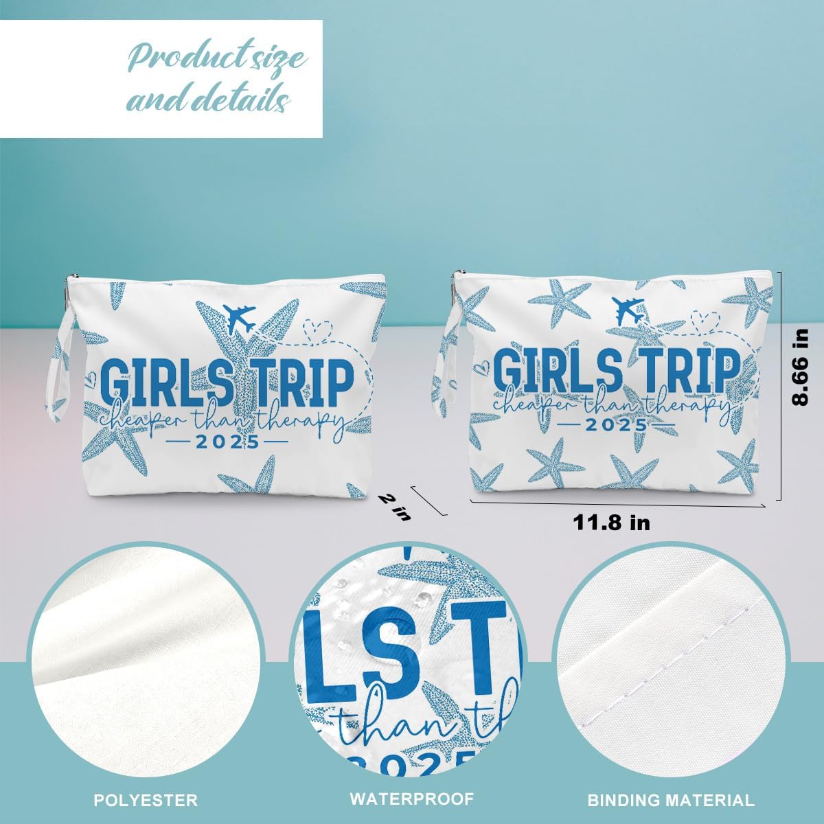 Fokongna 2PCS Girls Trip Gifts Favors Starfish Wet Dry Bag Beach Swimsuit Toiletry Travel Essentials Women Beach Travel Gym Wet Dry Bag for Swimsuit Dirty Diaper Bag Gifts