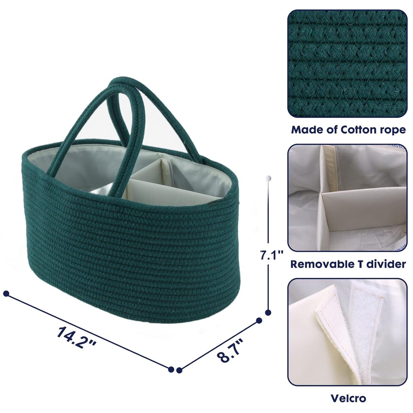 Baby Diaper Caddy Organizer for Girl Boy Rope Nursery Storage Bin Basket Portable Holder Tote Bag for Changing Table Car Travel Baby Shower Gifts Newborn Essentials Registry Must Have Items Dark Green
