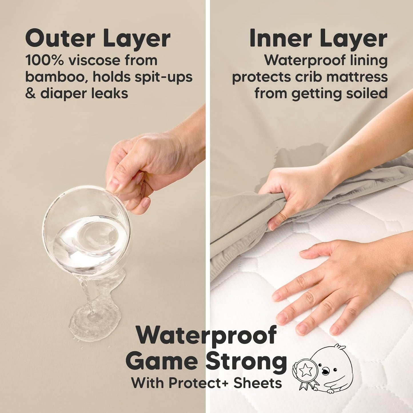 2-Pack Waterproof Baby Crib Sheets for Boys, Girls - 52x28 Viscose Derived from Bamboo Toddler Bed Sheet Neutral, Fitted Crib Mattress Protector Cover for Baby Bedding, Soft & Gentle (Oregano)