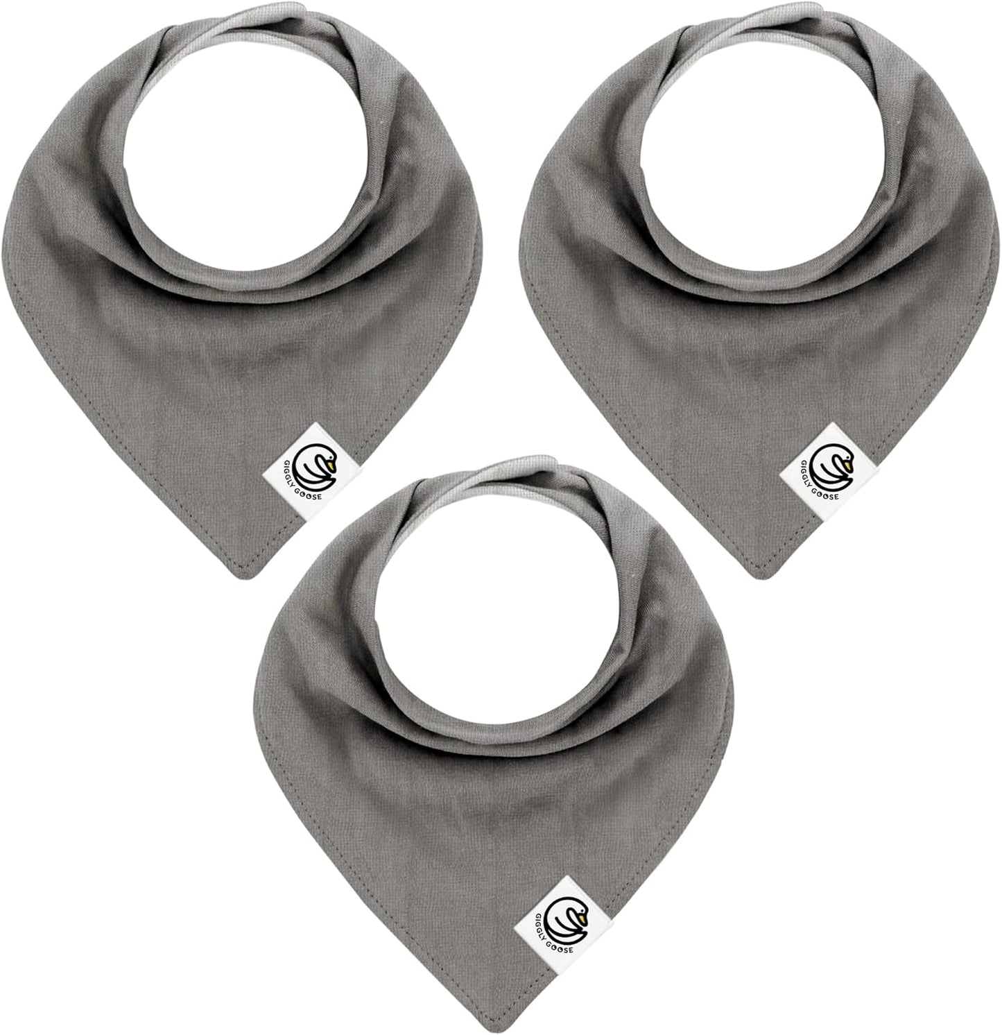 Premium Baby Bibs – 3 Pack for Boys & Girls | Natural Cotton, Super Absorbent Drool & Teething Bibs with Adjustable Snaps - Grey Bandana Bibs