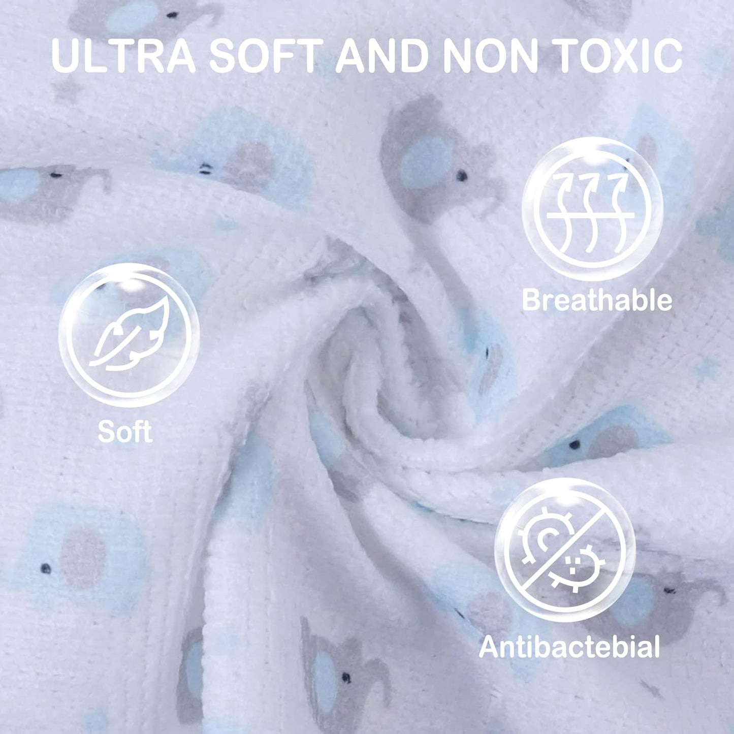 softan Baby Washcloths, 24Pack Baby Wash Cloths Extra Soft & Ultra Absorbent, Baby Towels and Washcloths Face Towels for Unisex Boys Girls Body, Washclothes Gentle on Sensitive Skin, 9x9 Blu Elephant