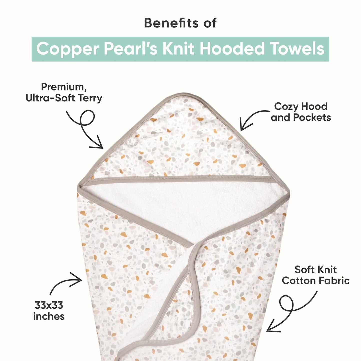 Copper Pearl Hooded Bath Towels Premium Knit/Terry Cloth Baby Towels with Hood, Pockets, and Cool Designs - Great to Gift and Make Bath Time Fun - Baby Bath Towel, Eden
