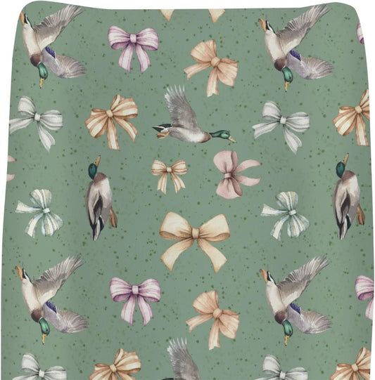 Vintage Mallard Ducks Bows Changing Pad Covers for Baby Girl Boy Duck Hunting Fitted Change Table Cover Mats Wild Ducks Birds Soft Diaper Changing Table Sheets 32''×16''