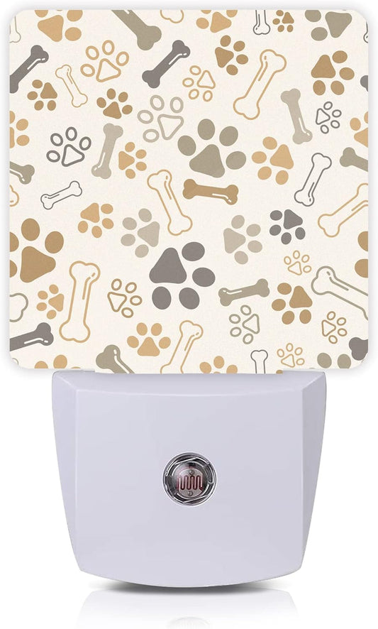 Dog Cat Paw Print Bones Night Light Plug-in LED Nightlights Auto Sensor Night Lamp Dusk-to-Dawn Lamp Home Decor for Nursery Children Girls Boys