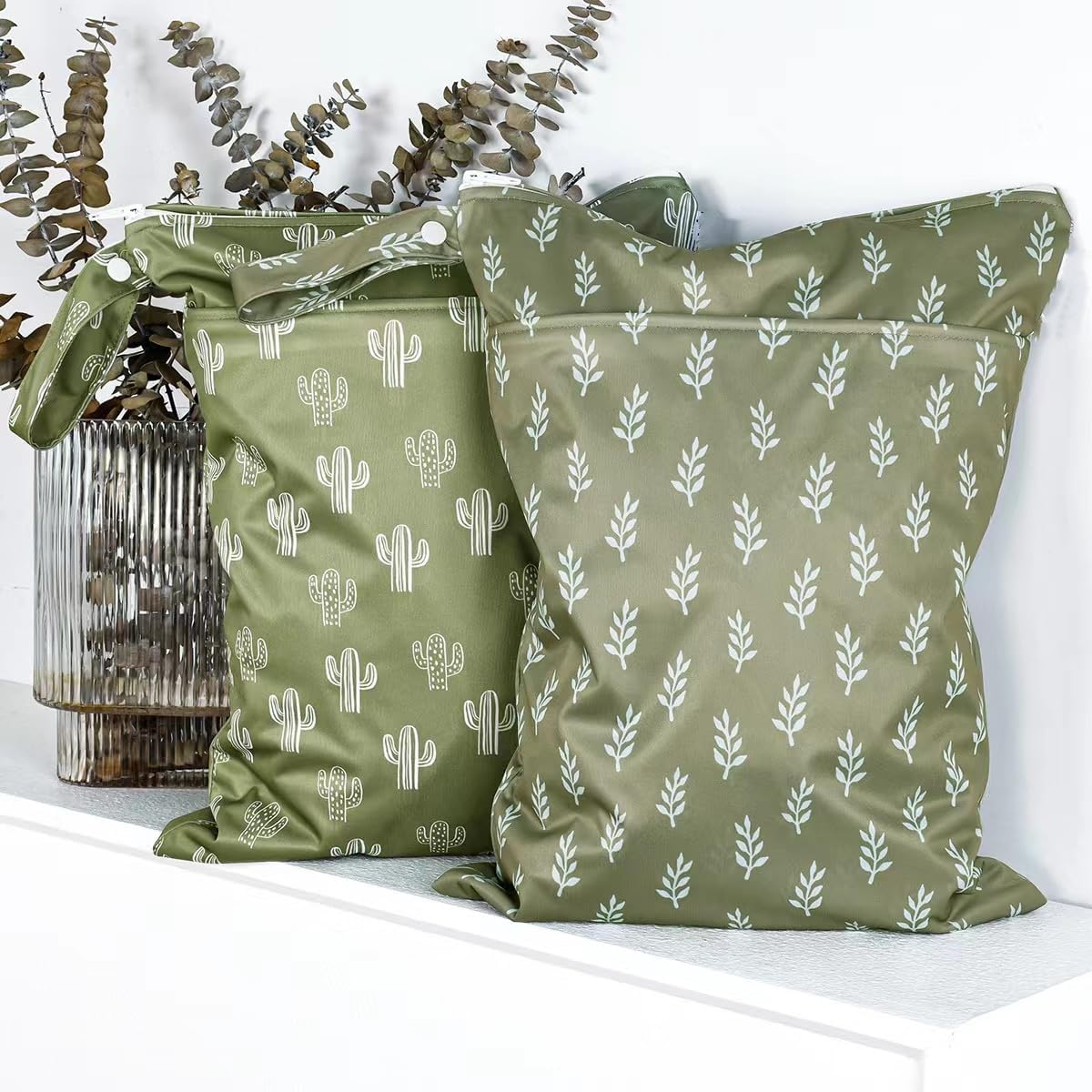 Wet Dry Bags with Two Zippered Pockets and Handle, Reusable Storage Bag for Breast Pump Parts & Baby Items, Waterproof Diaper Bags, Yoga Gym Bag for Swimsuits or Wet Clothes-2pcs, 11.8*15.75"