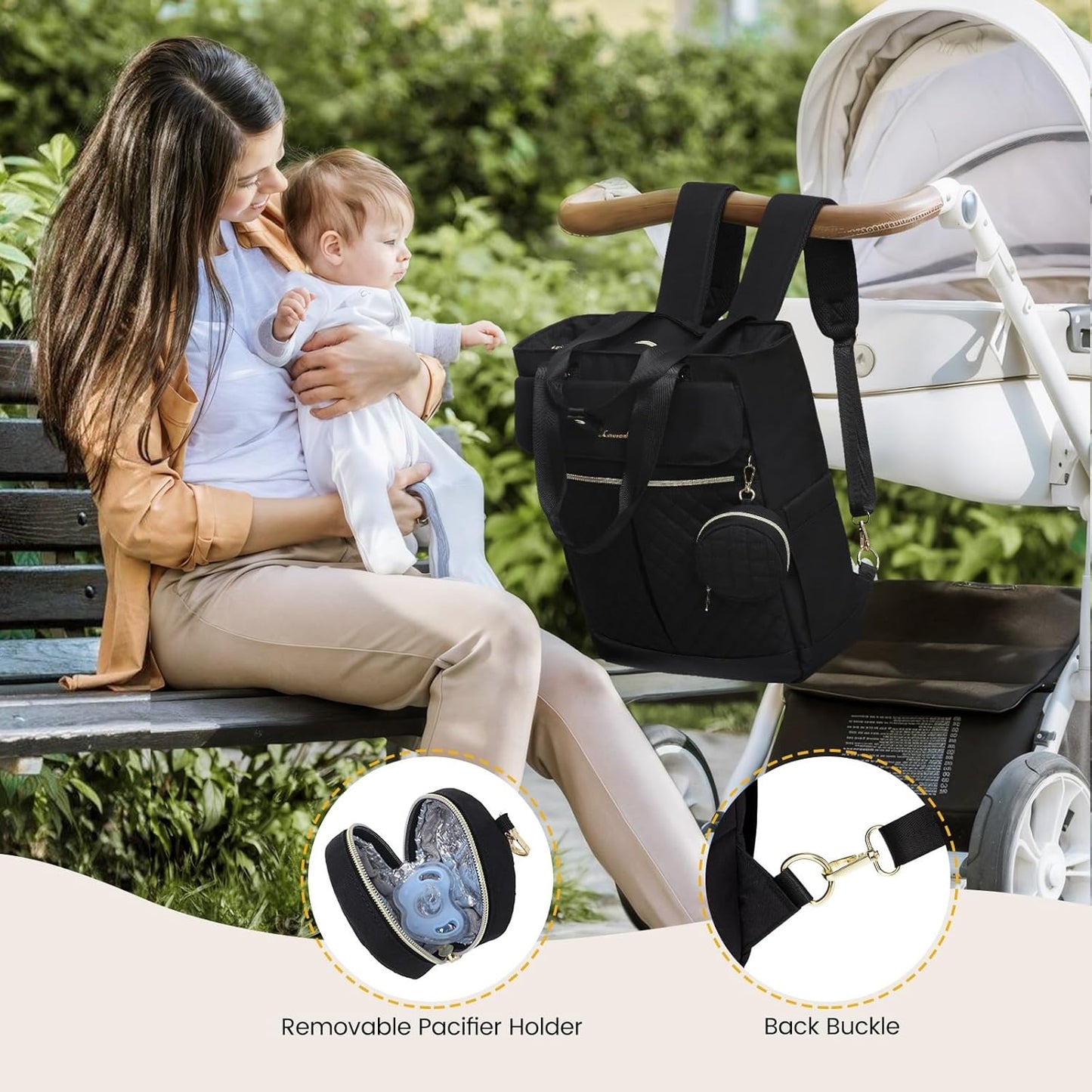 LOVEVOOK Diaper Bag Backpack,Diaper Bag Tote with Insulated Pockets,Baby Bag for Girl Boy with Changing Pad,Large Baby Diaper Bag with Pacifier Case,Anti-Theft Travel Backpack for Women,Black