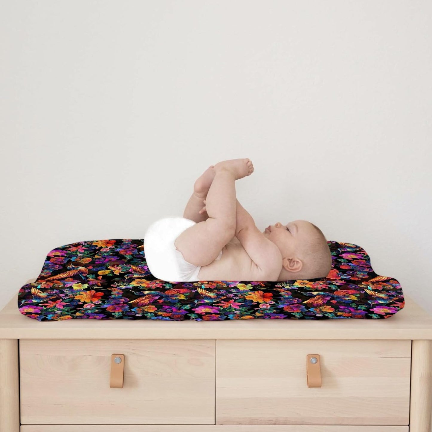 Colorful Hummingbirds Flowers Baby Changing Pad Covers Boy Girl 32''x16'' Spring Birds Blossom Garden Fitted Diaper Change Table Mats Animals Floral Soft Breathable Nursery Cradle & Bassinet Sheets