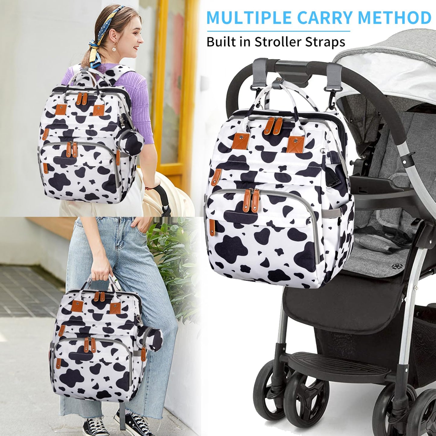 KABAQOO Diaper Bag Backpack with Detachable Changing Station, Large Capacity Baby Diaper Bags for Boys & Girls, Baby Registry Search Stuff & Shower Gifts, Newborn Essentials Must Haves, Cow