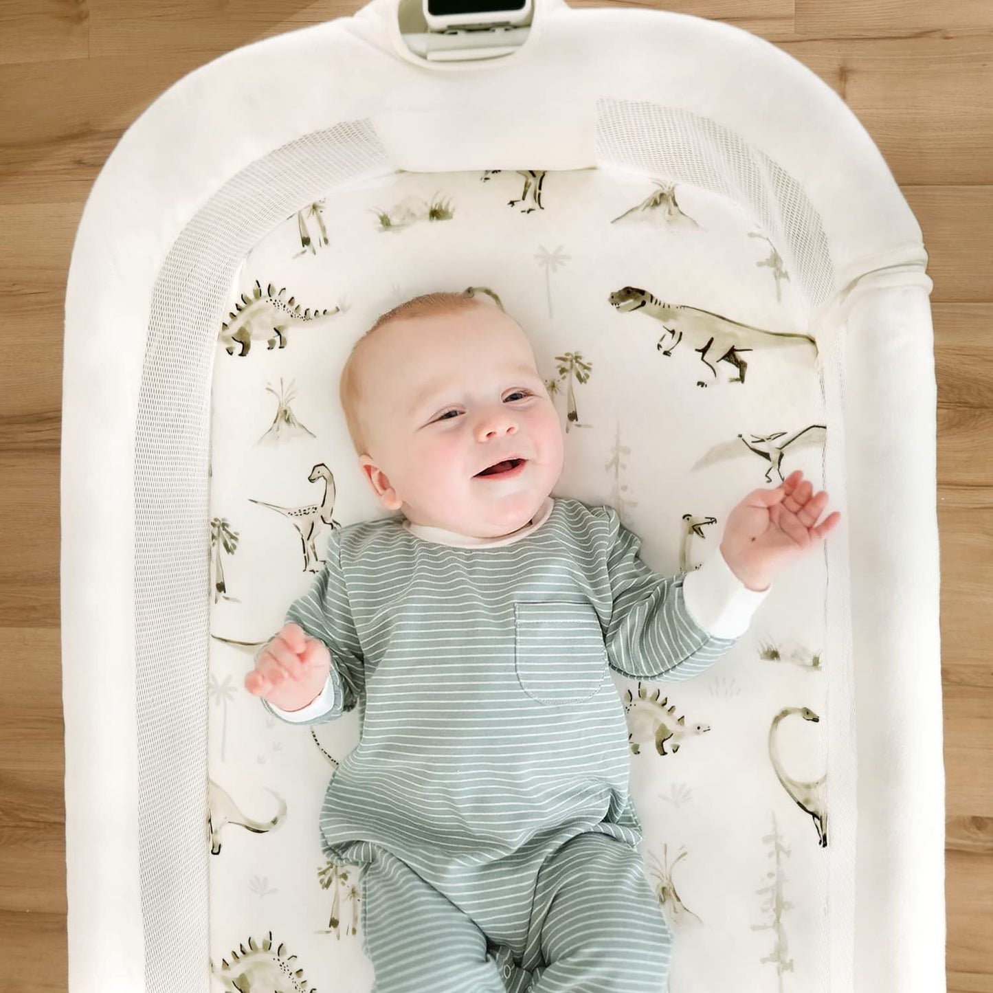 Stretch Ultra Soft Fitted Bassinet Sheet Set 2 Pack, Universal Fit for Bassinets Baby Cradle Moses Basket Oval Rectangle Mattress Safe and Snug, Dinosaur