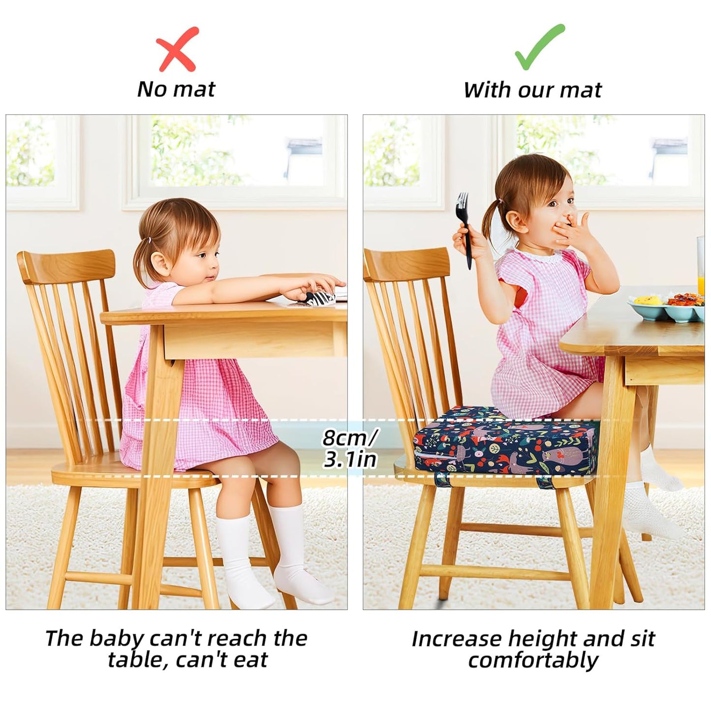 Zicac Portable High Chair Increasing Seat Cushion for Travel Dining Seat Pad for Toddler Kids Baby Infant Washable Thick Chair Seat Pads (Forest Green)