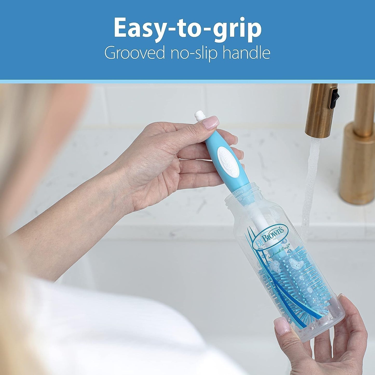 Dr. Brown's Soft Touch No Scratch Baby Bottle Cleaning Brush Nipple Cleaner with Stand and Storage Clip, BPA Free, Blue 1-Pack (Pack of 5)