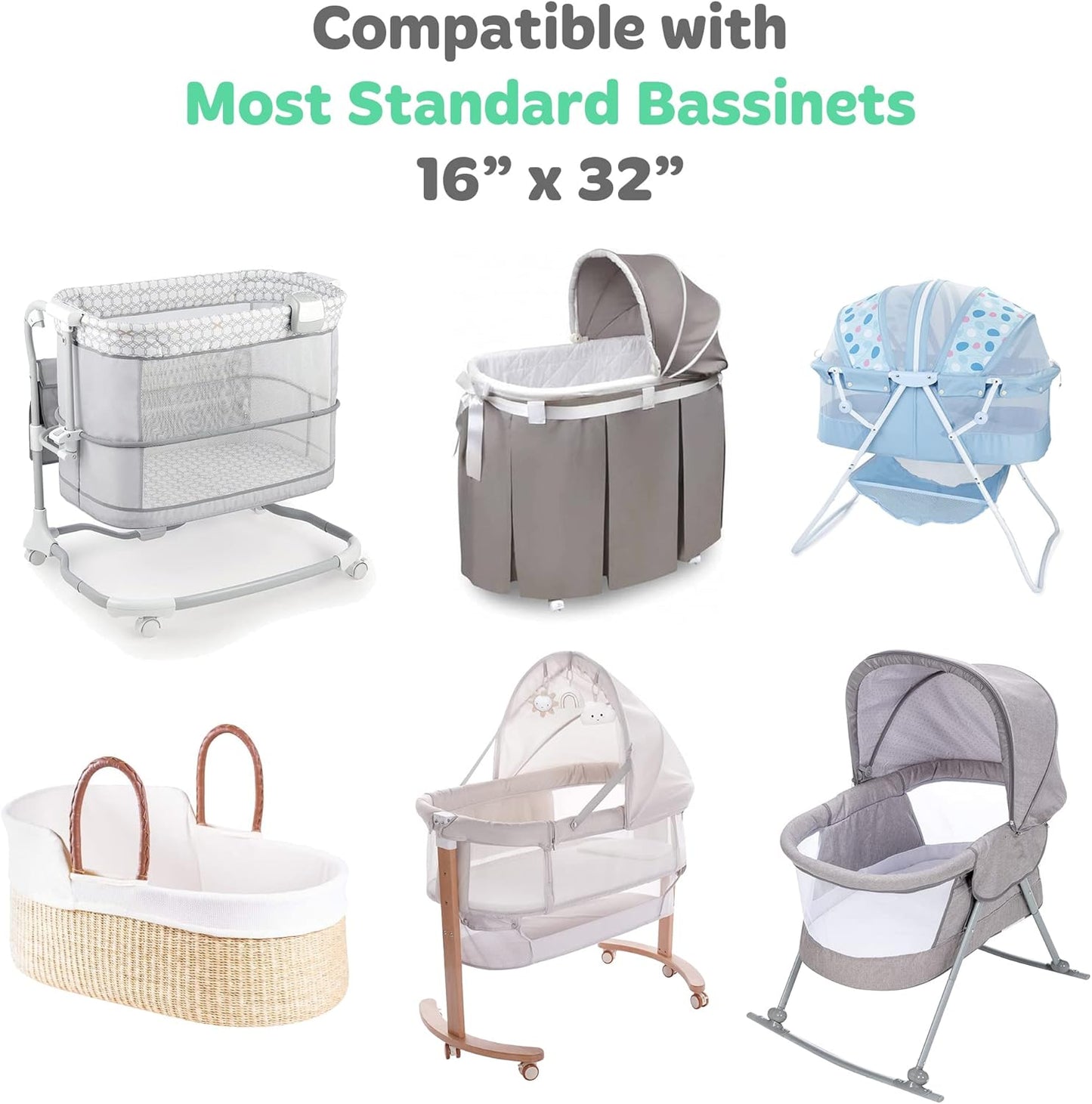 Bassinet Fitted Sheets for 16 x 32 Inch Oval Mattress Pad – for Baby Boy Girl – Compatible with UPPABaby Vista 2 Bassinet – Snuggly Soft 100% Jersey Cotton – 2 Pack