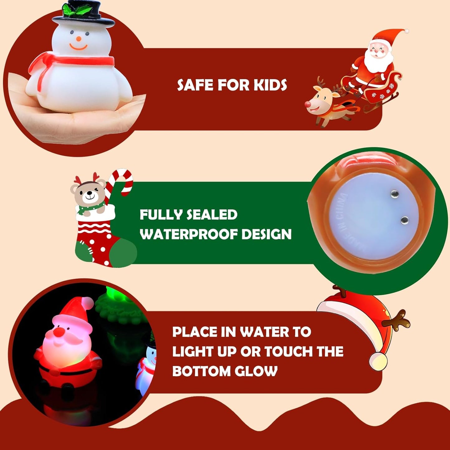 Christmas Bath Toys for Toddlers 1-3: 6 Packs Light-Up Floating Baby Toddler Kids Bath Toys Set for Boys & Girls Christmas Birthday Xmas Gifts - Bathtub Bath Toy for Children Preschool
