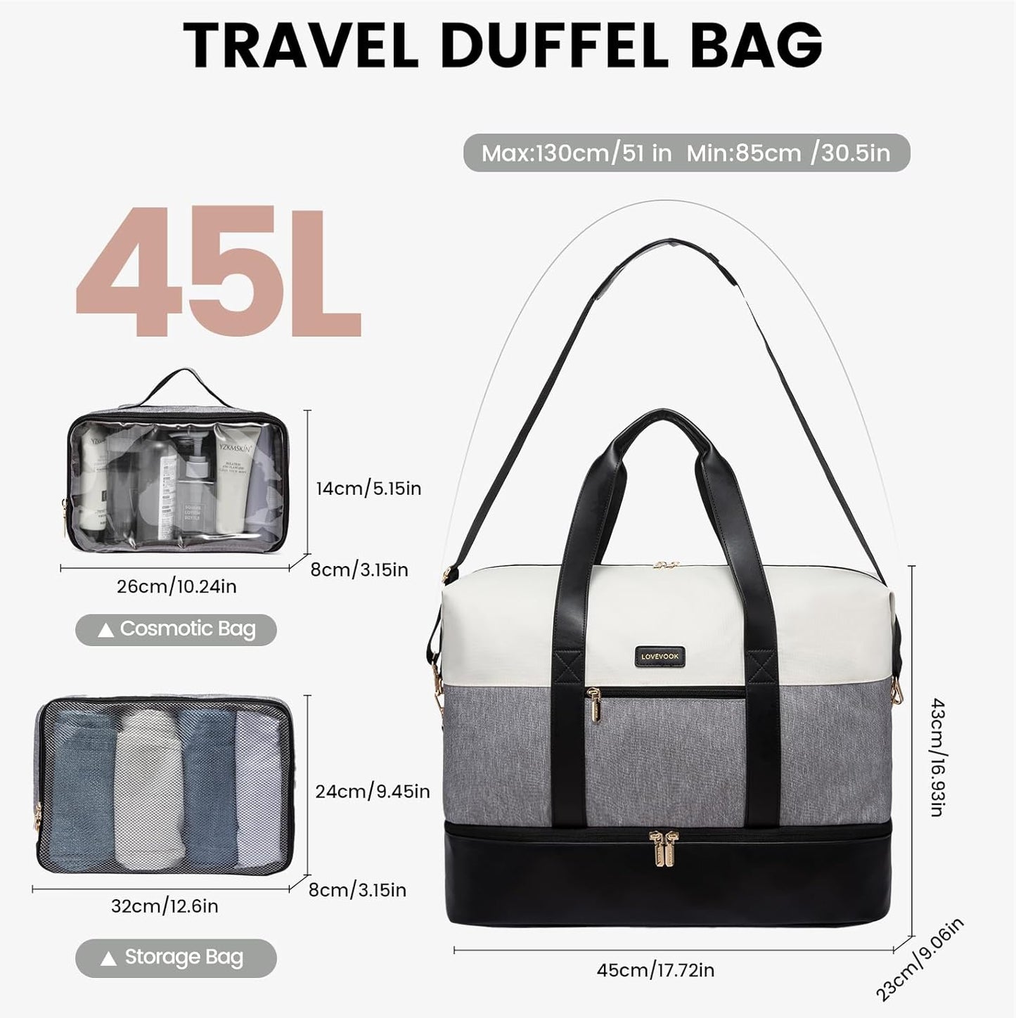 LOVEVOOK Weekender Bag, Large Travel Duffel Bag for Women with 2 Packing Cubes, Carry on Overnight Bag with Shoe Compartment, Mom Hospital Bags for Labor and Delivery