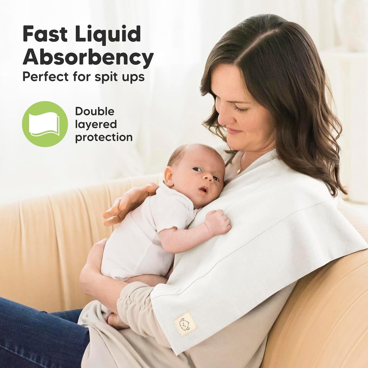 Organic Burp Cloths Baby Boy, Girl - 6-Pack Large Cotton Burping Cloths for Babies, Spit Up Rags, Super Absorbent, Ultra Soft Newborn Rag, Gender Neutral, Machine Washable, Durable (Soft White)