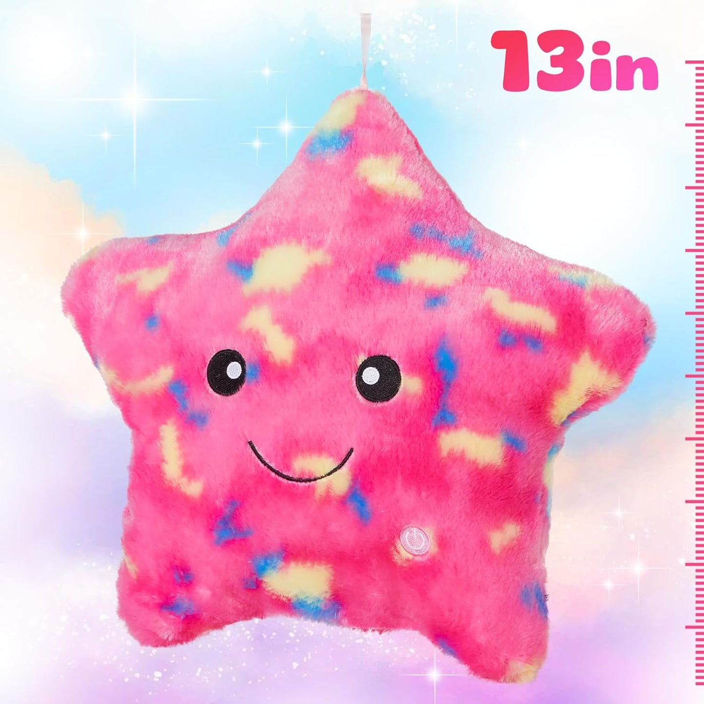 WEWILL 13'' Pink Light up Twinkle Star Glowing LED Night Light Plush Toy Pillows Stuffed Animal Birthday Christmas Holiday Valentines Gifts for Toddlers Girls