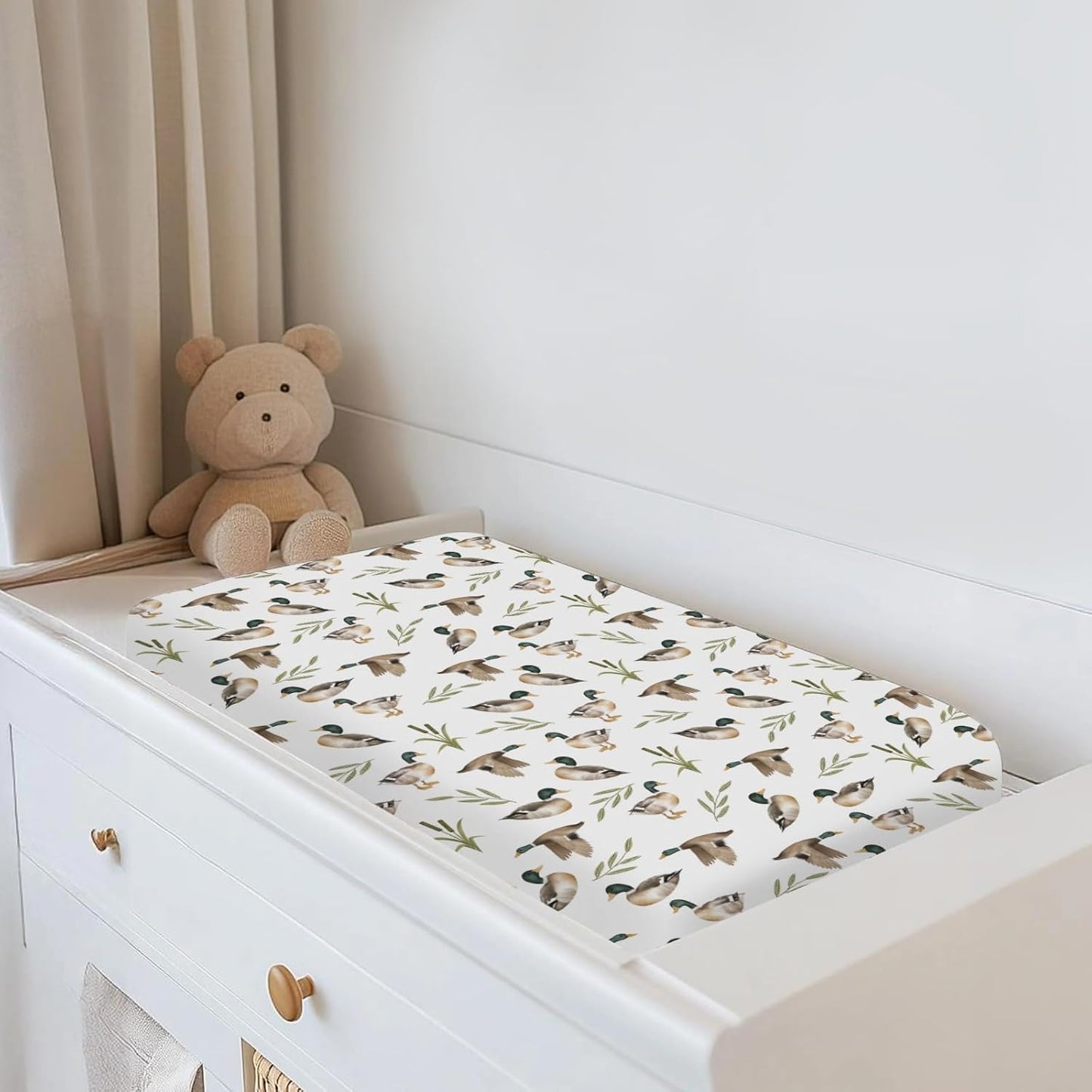 Mallard Duck Hunting Changing Pad Covers for Baby Girl Boy Wild Ducks Leaves Fitted Change Table Cover Mats Hunting Animals Soft Diaper Changing Table Sheets 32''×16''