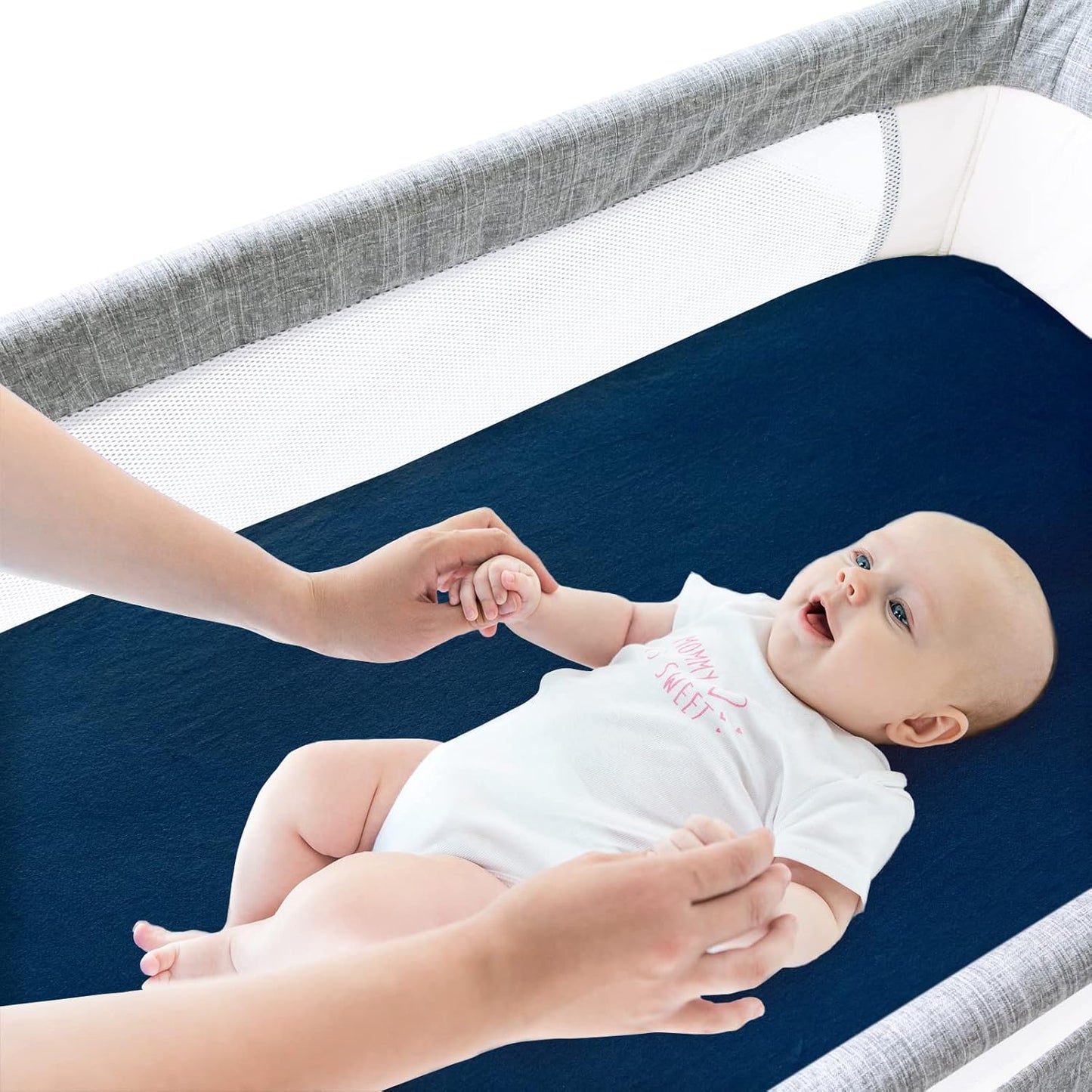 Bassinet Sheets Fit for Jimglo 3 in 1 Baby Bassinet, Mika Micky and Nordmiex Bedside Sleeper Bedside Crib,100% Cotton, 2 Pack, Ultra Soft Bassinet Sheet, Gray and Navy Blue